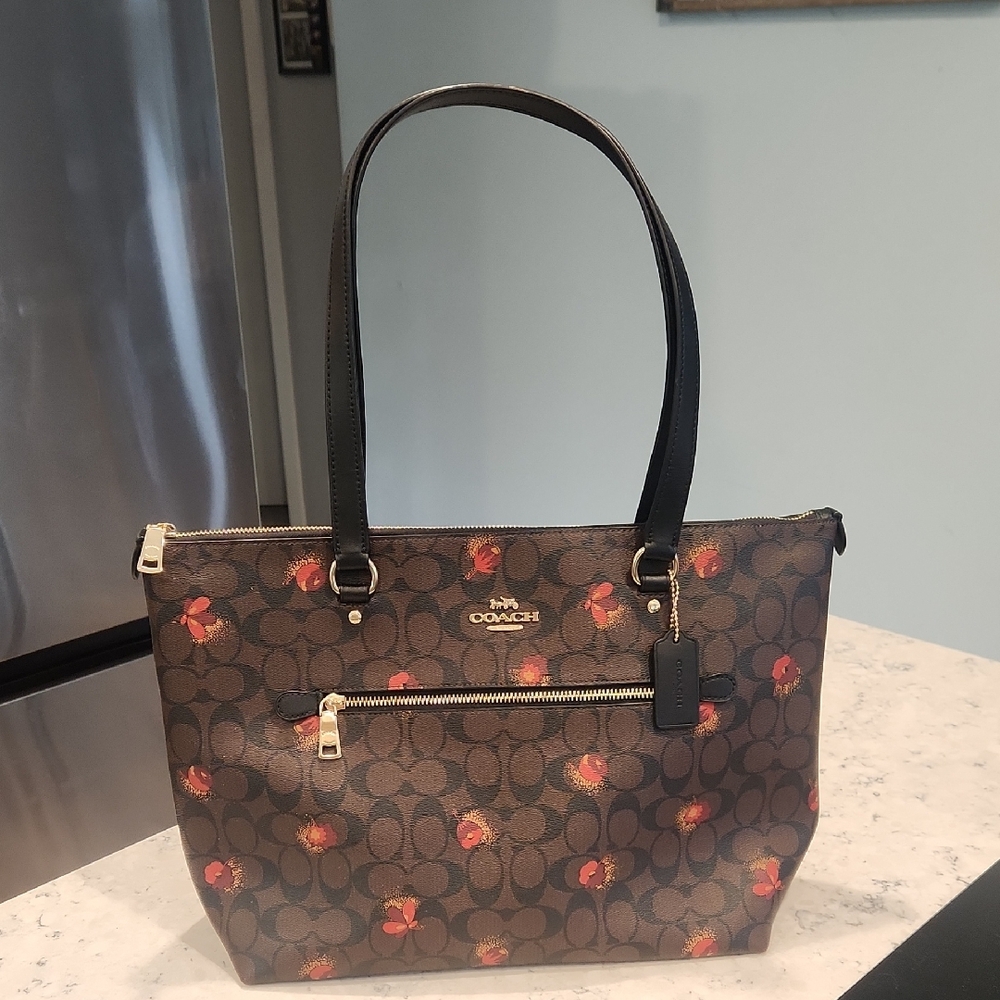 Coach Signature Tote with Red Accents
